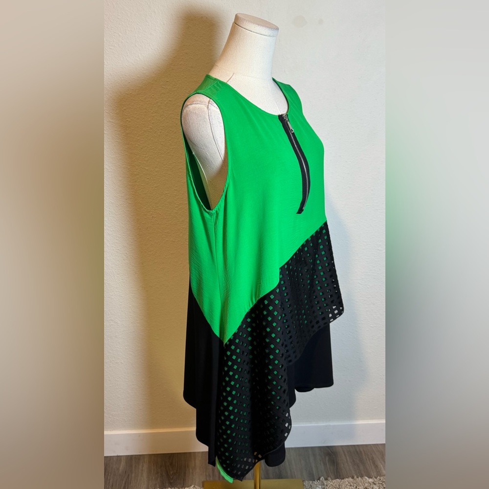 NWT IC Collection Green & Black Colorblock Sleeveless Zipper Dress size Medium - Picture 7 of 15